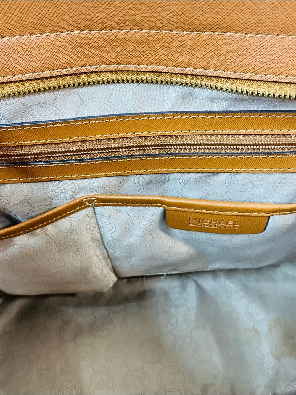 Michael Kors Selma Studded Large Brown Satchel Zip, Gold Hardware, Strap